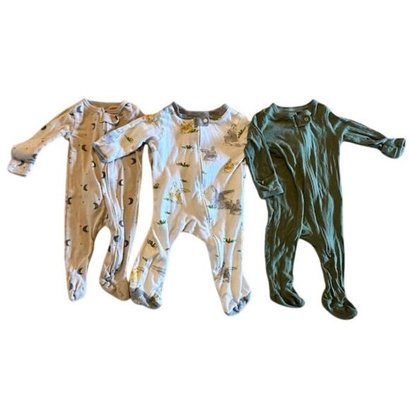 0–3M Footed Zip Sleepers Cloud Island & Burt’s Bees  Moons, Bunny, Sage Green - Picture 1 of 7